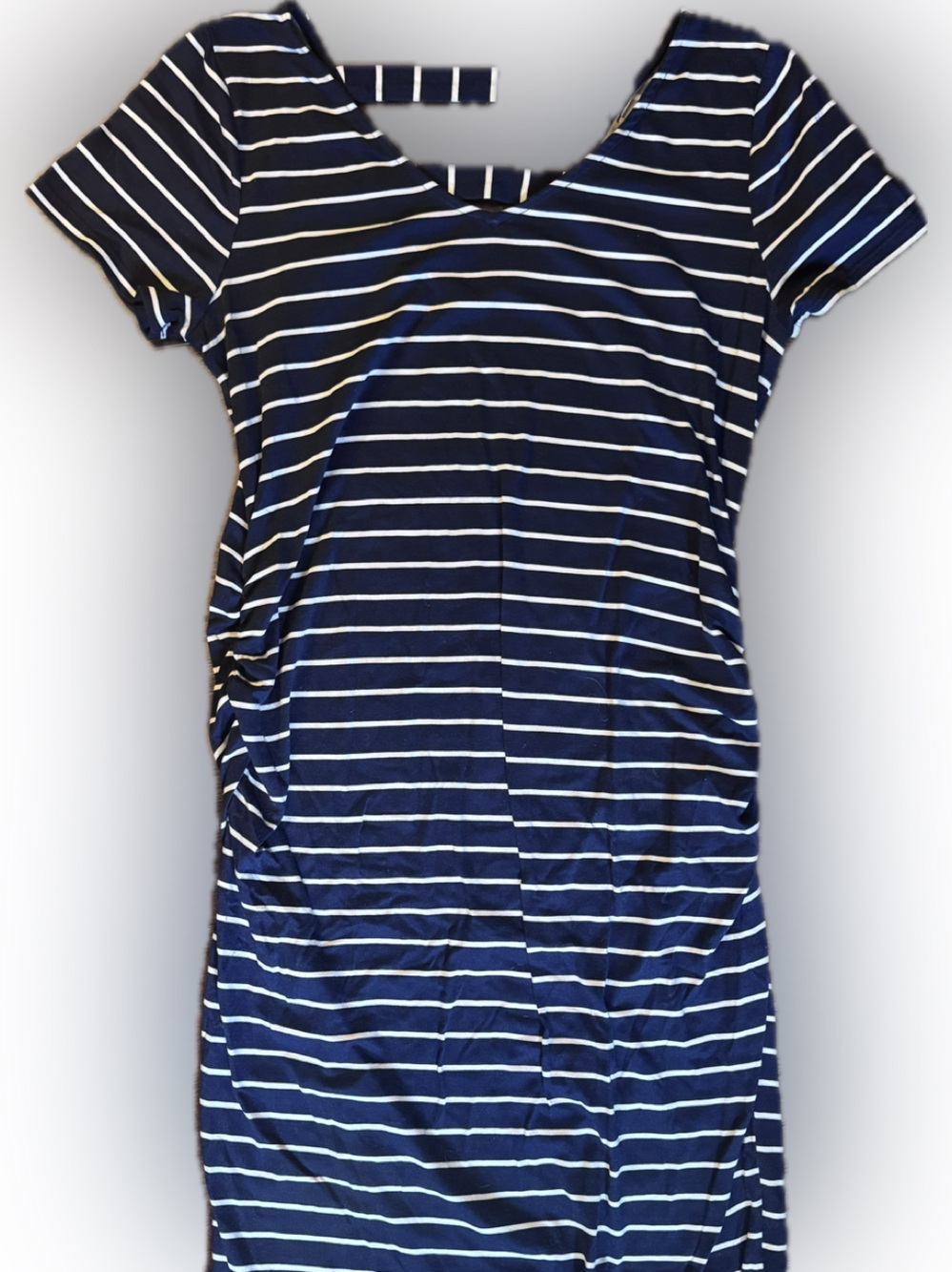 Navy Striped Short Sleeve Maternity Dress
